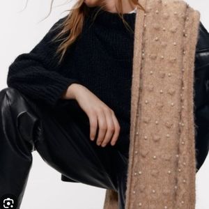 Zara Oversized Pearl Embellished Knit Scarf - NEW